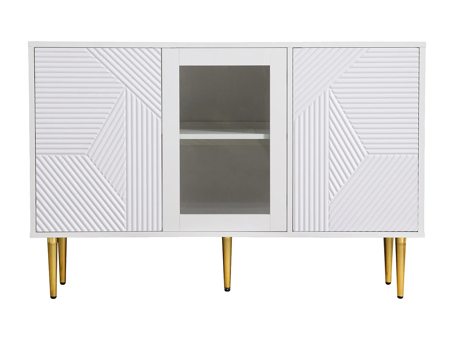 Buffet avec 3 portes - 120 x 38 x 79,5 cm - Panneau de particules et pieds en métal - Blanc