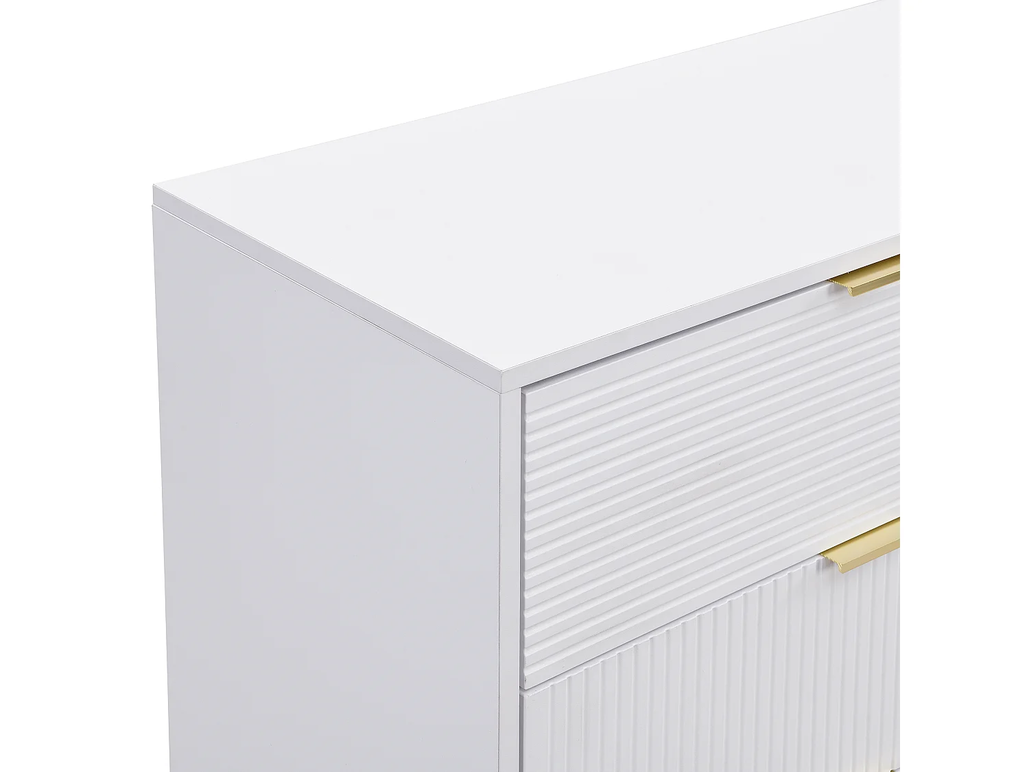 Buffet avec 2 portes et 3 tiroirs - 120 x 38 x 80.5 cm - Poignées et pieds dorés - MDF - Blanc et or