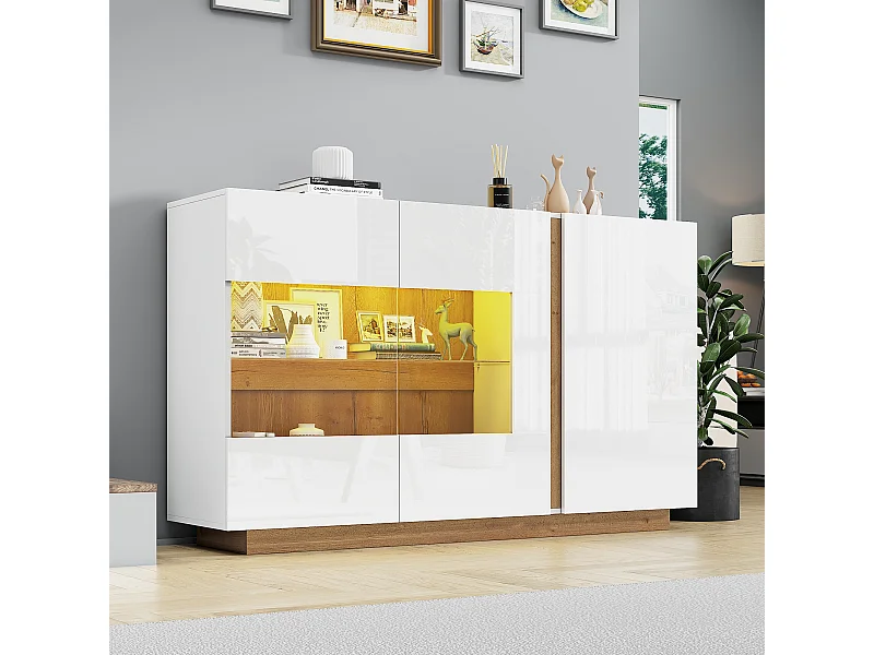 Buffet moderne avec 3 portes - 138 x 38 x 90.5 cm - Panneaux de particules - pour salon, salle à manger - Blanc