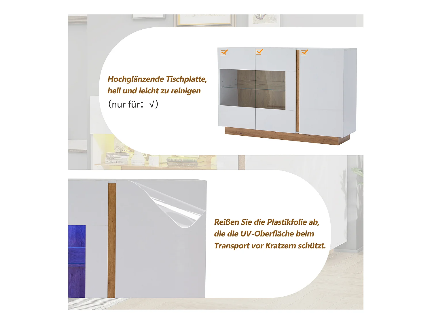 Buffet moderne avec 3 portes - 138 x 38 x 90.5 cm - Panneaux de particules - pour salon, salle à manger - Blanc