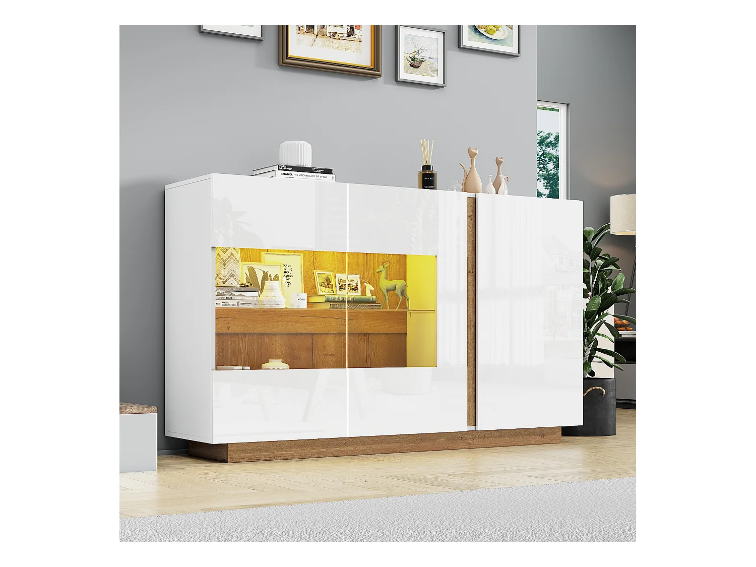 Modernes Sideboard mit 3 Türen - 138 x 38 x 90,5 cm - Spanplatte - für Wohnzimmer, Esszimmer - Weiß