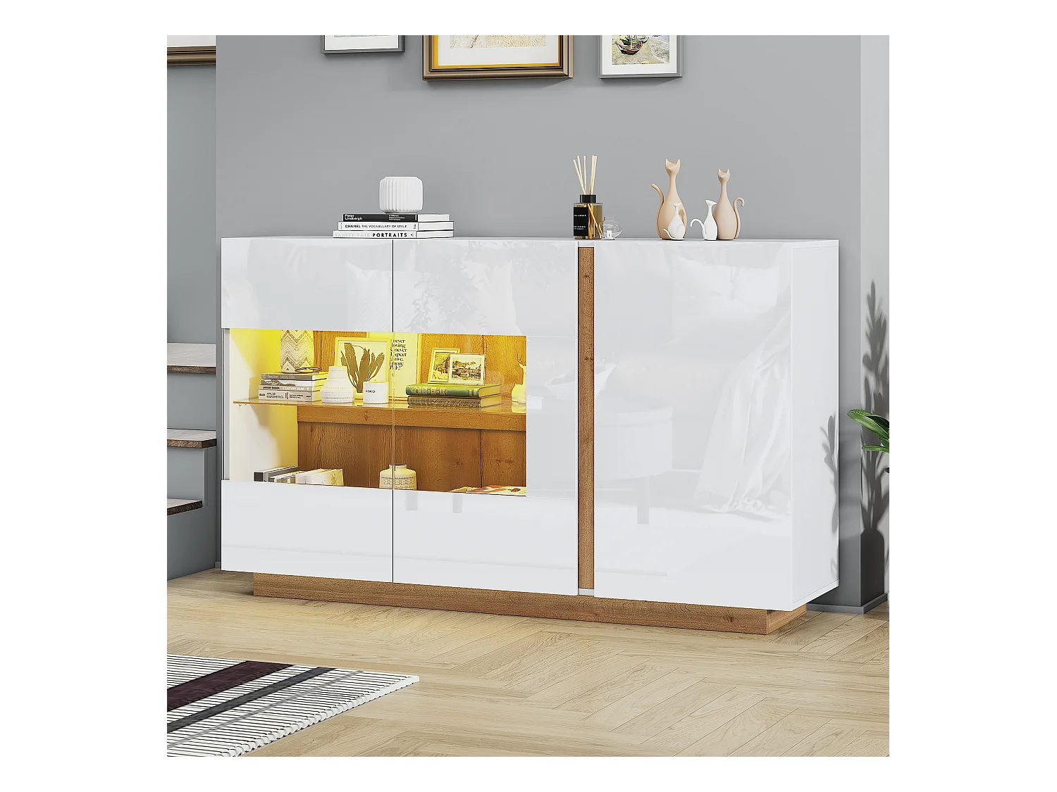 Buffet moderne avec 3 portes - 138 x 38 x 90.5 cm - Panneaux de particules - pour salon, salle à manger - Blanc