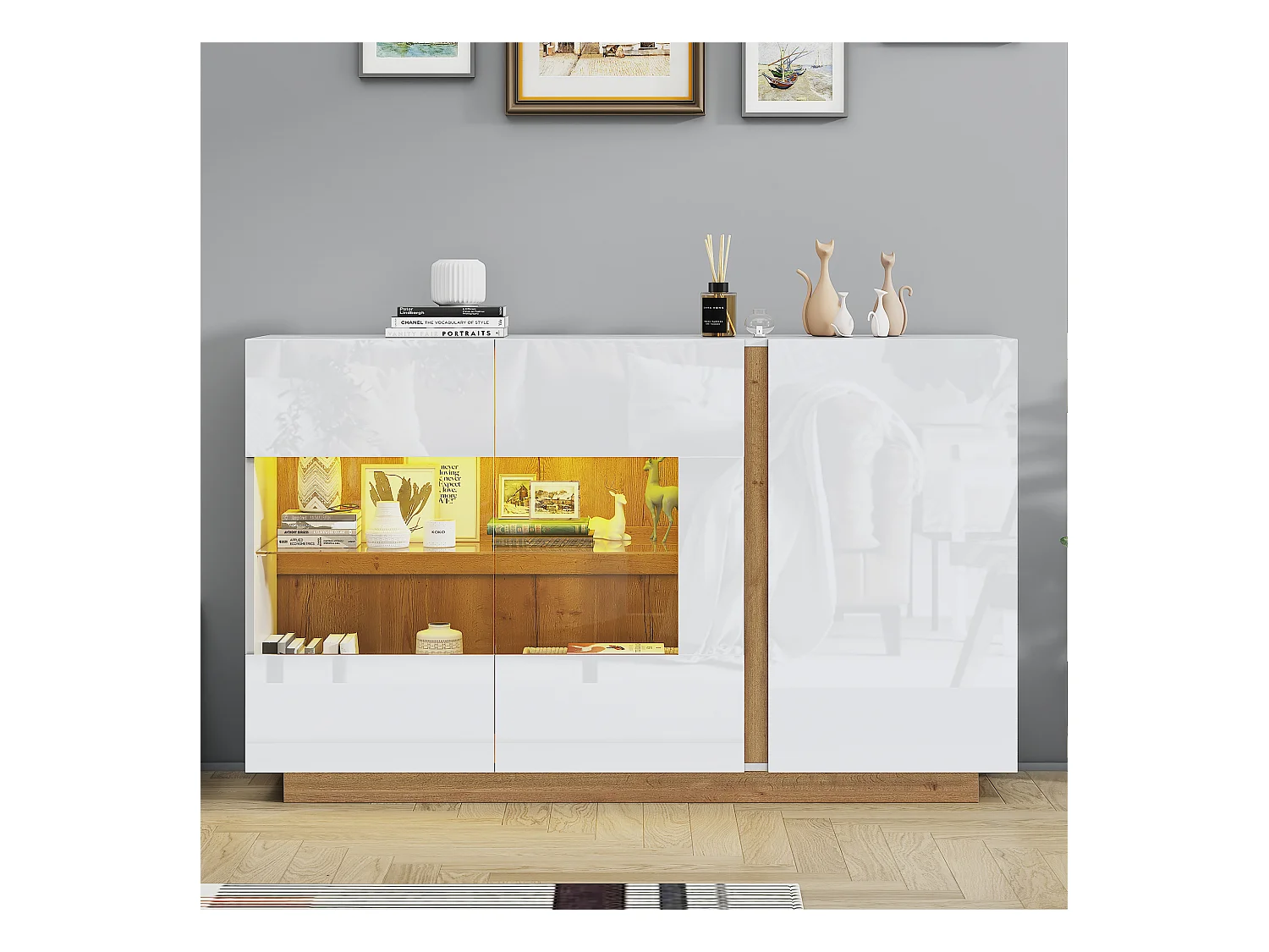 Buffet moderne avec 3 portes - 138 x 38 x 90.5 cm - Panneaux de particules - pour salon, salle à manger - Blanc
