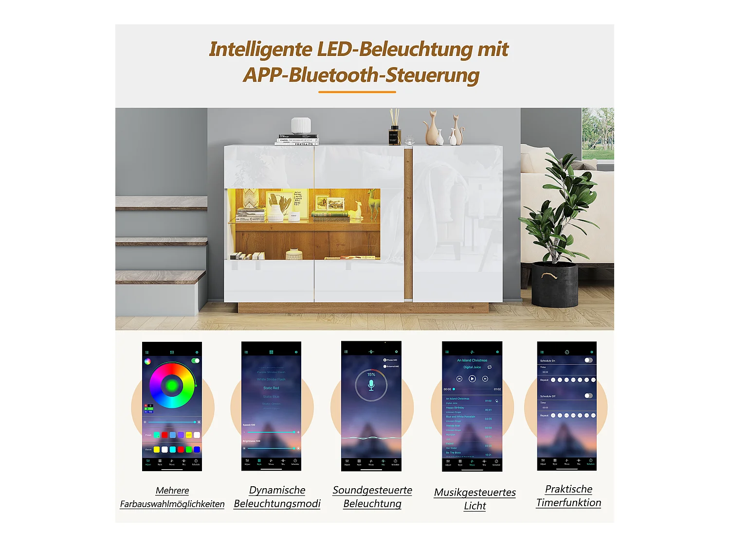 Buffet moderne avec 3 portes - 138 x 38 x 90.5 cm - Panneaux de particules - pour salon, salle à manger - Blanc