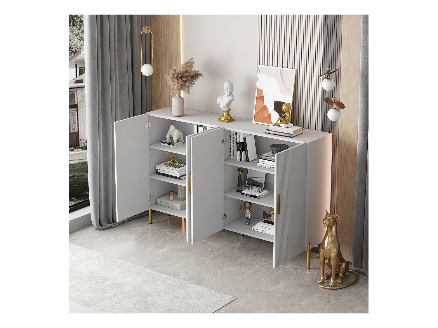 Buffet moderne avec 4 portes - 160 x 36.5 x 100 cm - Panneaux de particules - pour salle à manger - Blanc