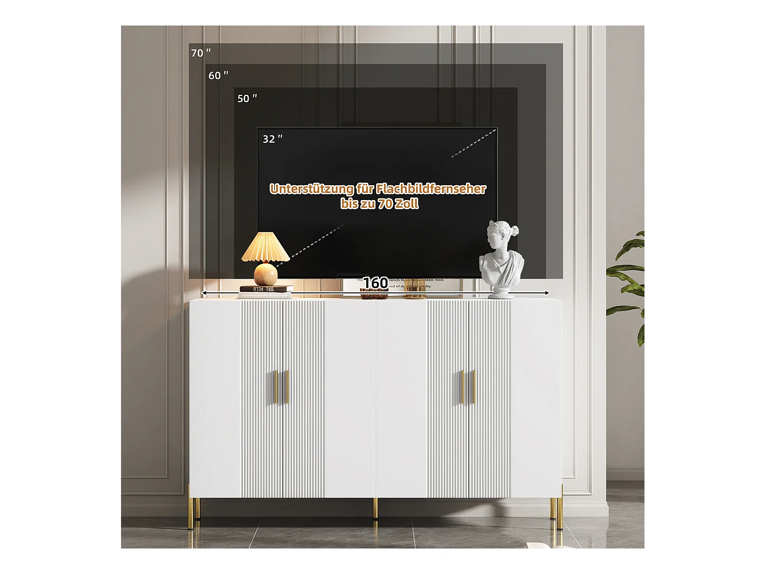 Buffet moderne avec 4 portes - 160 x 36.5 x 100 cm - Panneaux de particules - pour salle à manger - Blanc