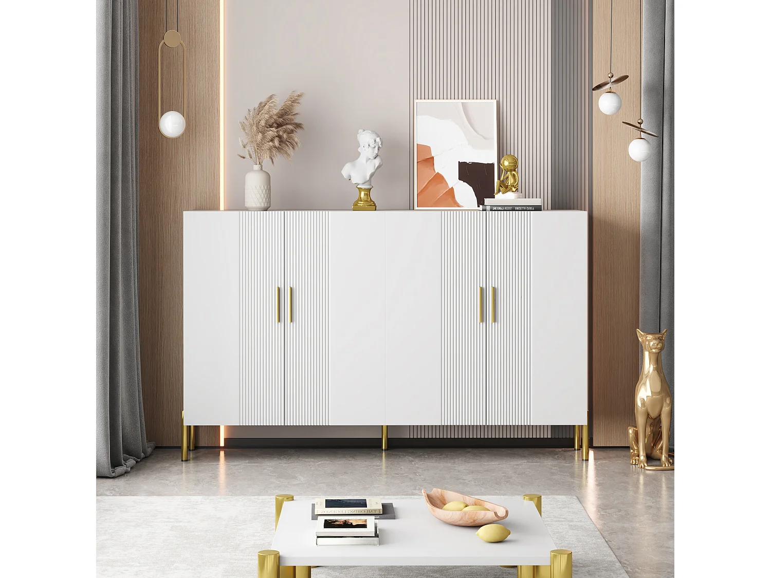 Buffet moderne avec 4 portes - 160 x 36.5 x 100 cm - Panneaux de particules - pour salle à manger - Blanc