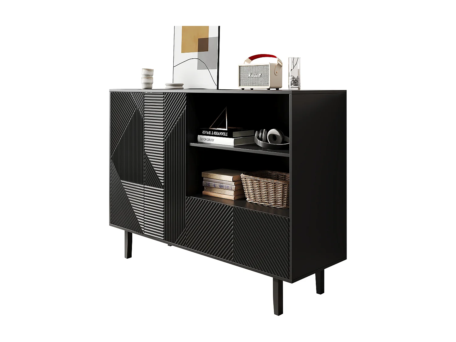 Buffet avec 2 portes et 1 tiroir - 125 x 40 x 86 cm - Panneaux de particules - Noir mat