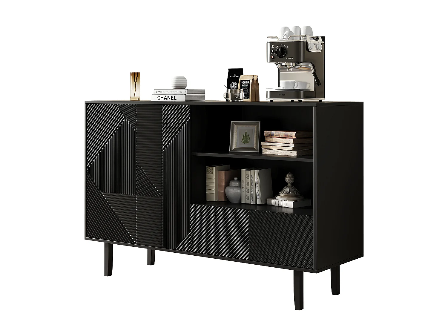 Buffet avec 2 portes et 1 tiroir - 125 x 40 x 86 cm - Panneaux de particules - Noir mat