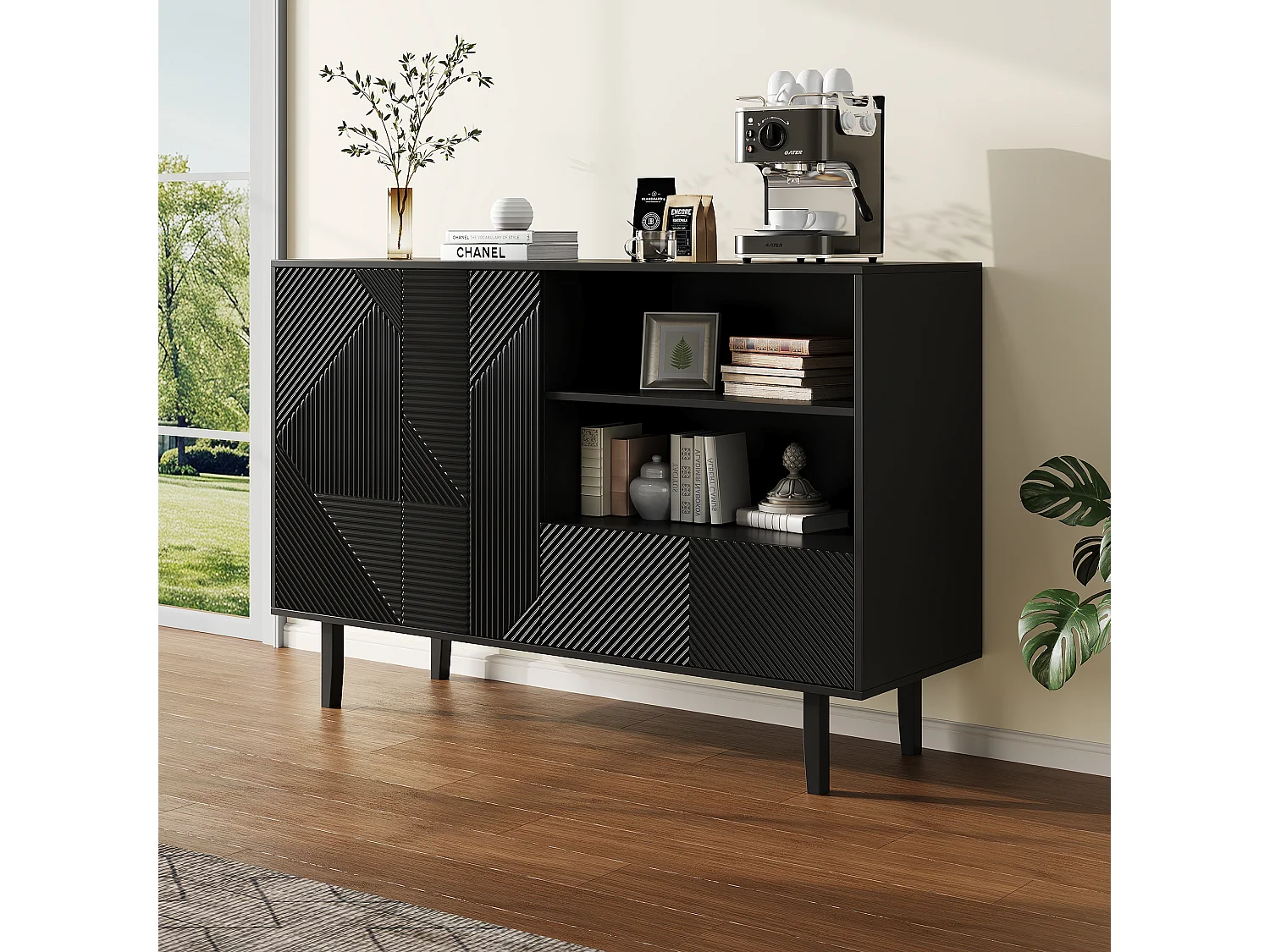 Buffet avec 2 portes et 1 tiroir - 125 x 40 x 86 cm - Panneaux de particules - Noir mat