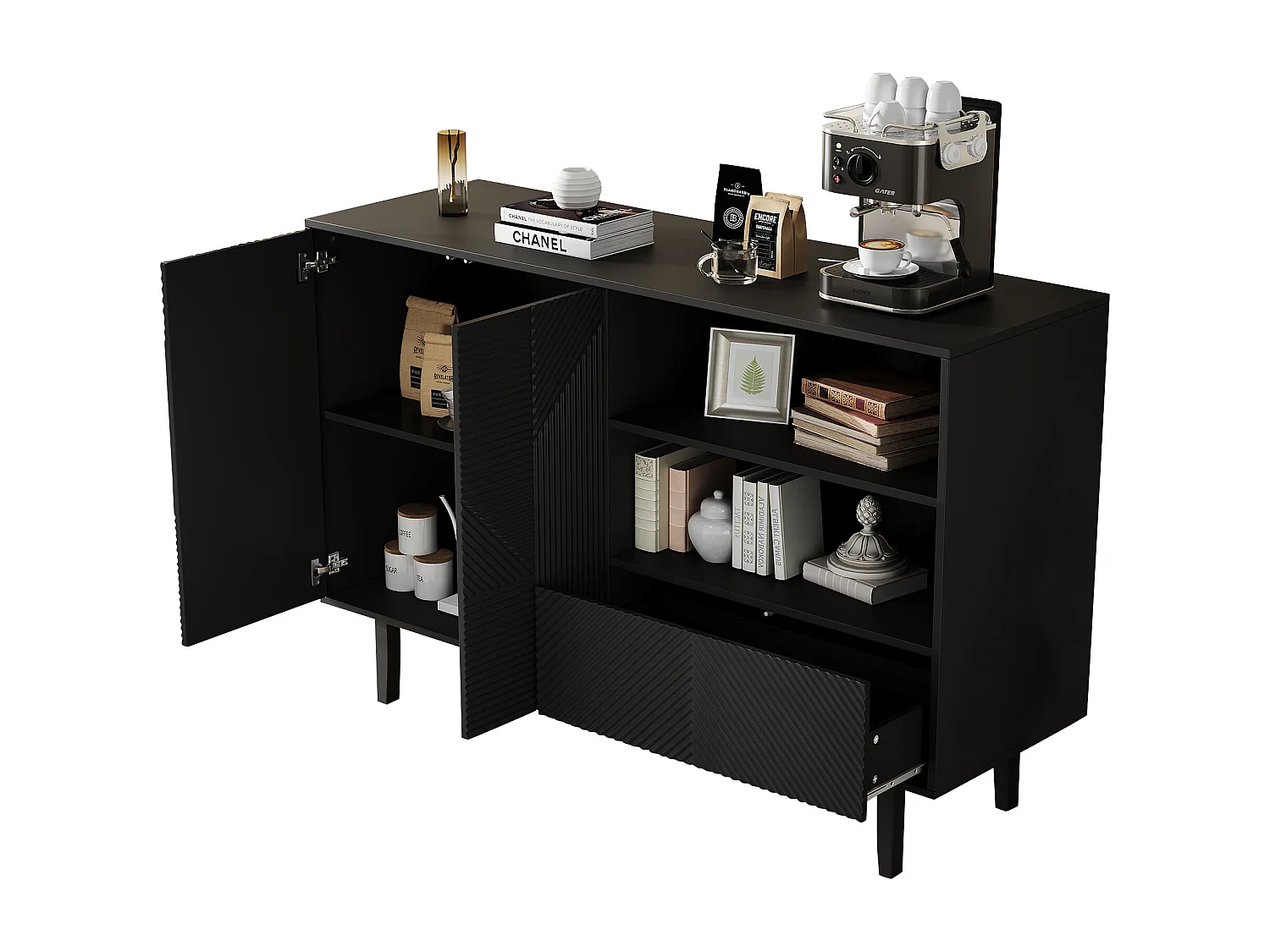 Buffet avec 2 portes et 1 tiroir - 125 x 40 x 86 cm - Panneaux de particules - Noir mat