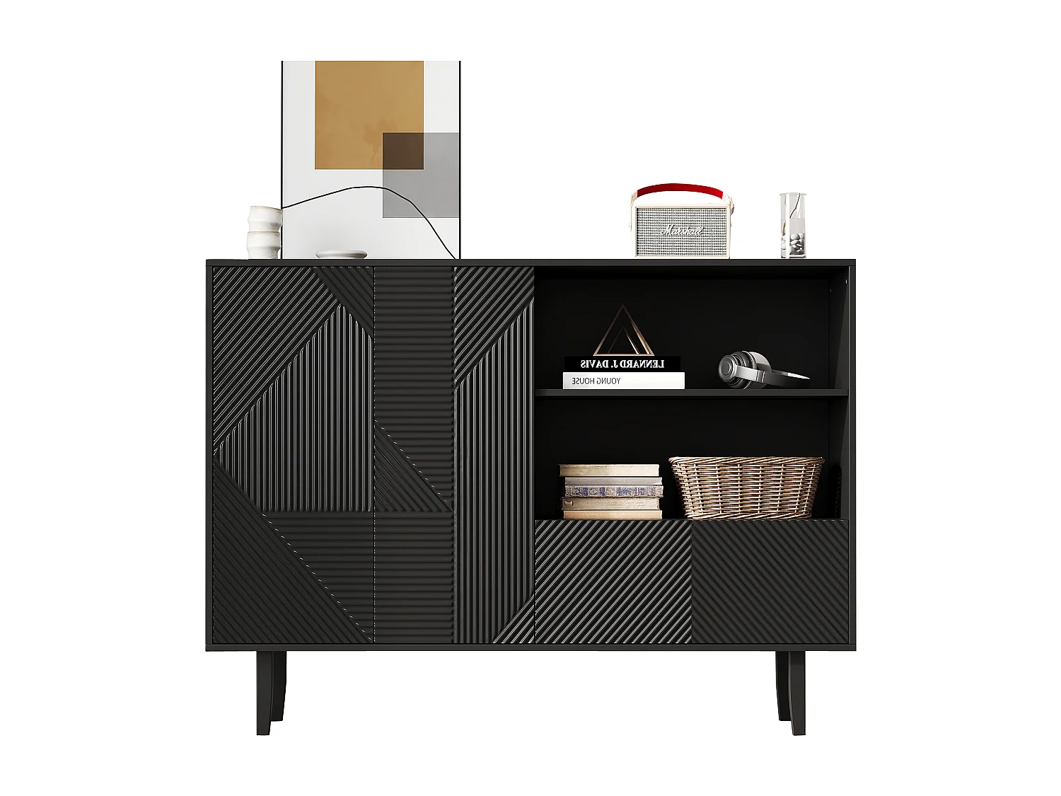 Buffet avec 2 portes et 1 tiroir - 125 x 40 x 86 cm - Panneaux de particules - Noir mat