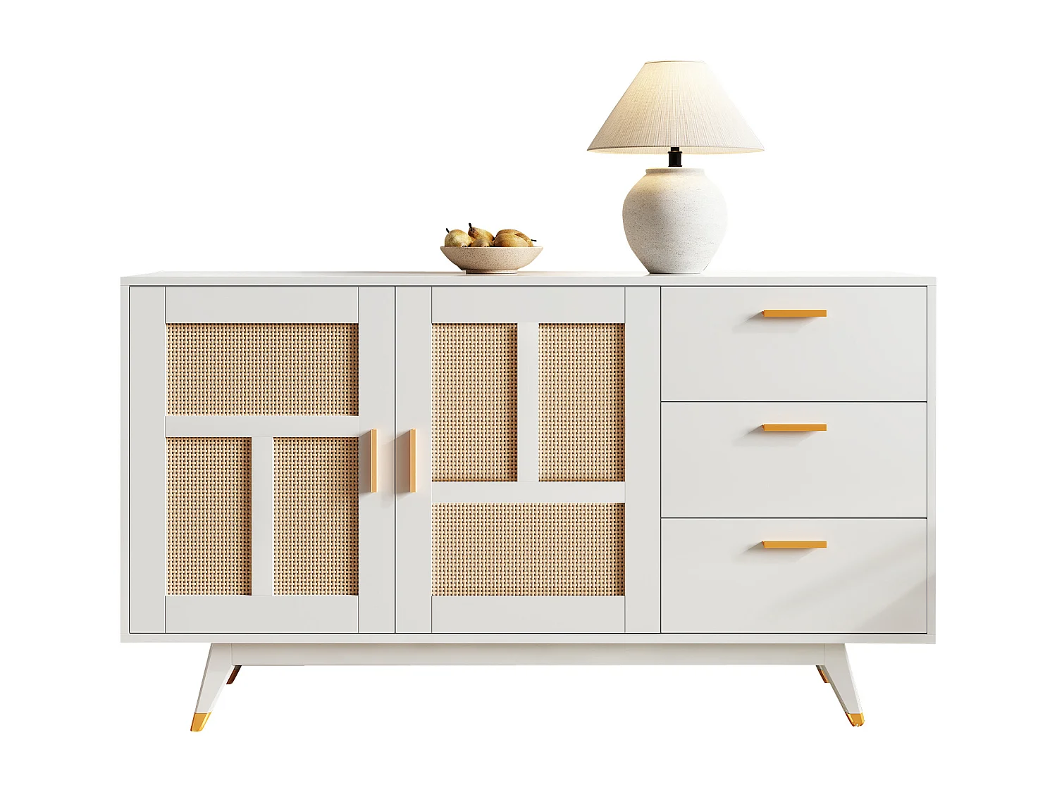 Buffet moderne avec 2 portes et 3 tiroirs - 160 x 40 x 87 cm - Panneaux de particules - pour salle à manger - Blanc