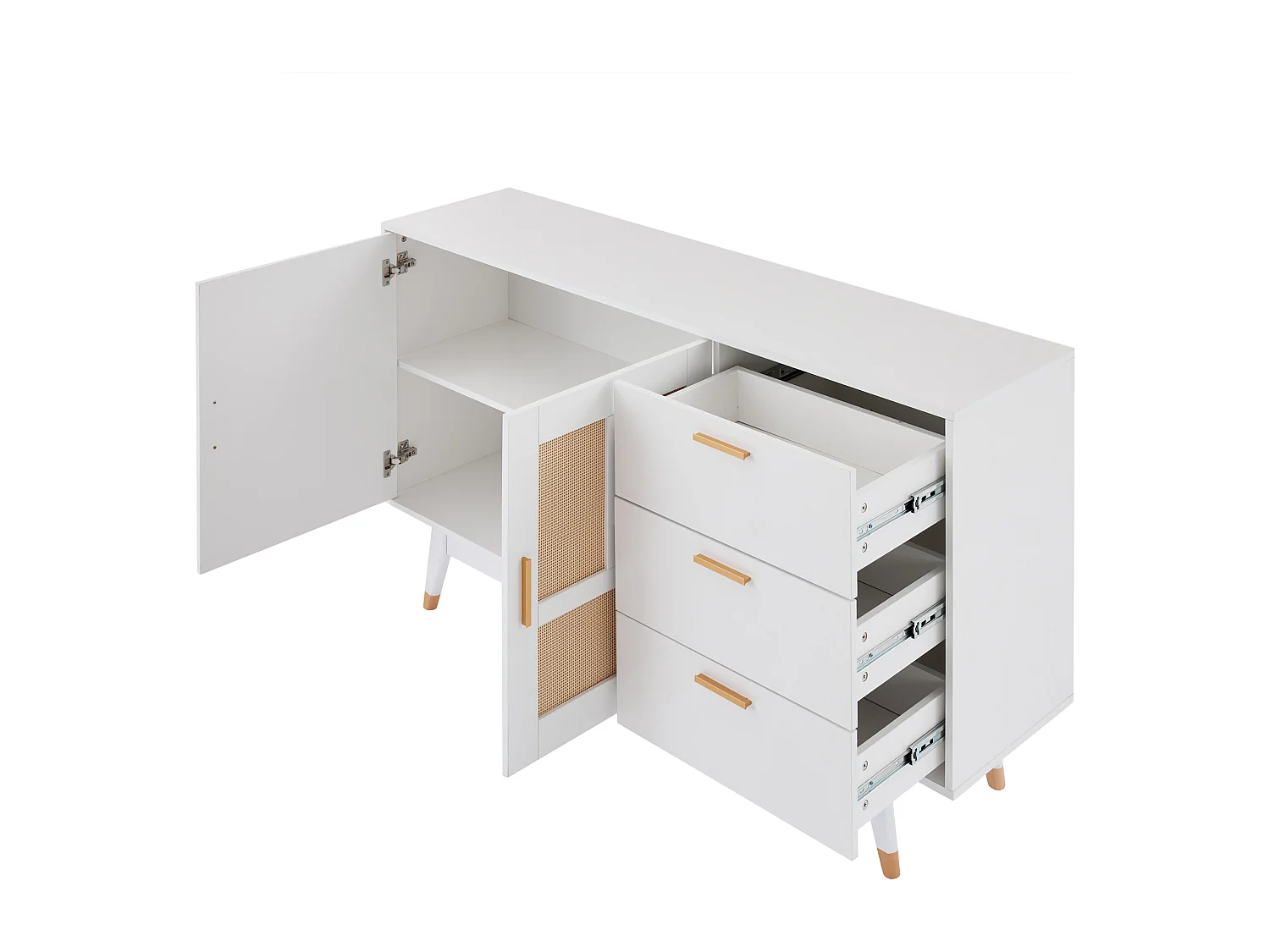 Buffet moderne avec 2 portes et 3 tiroirs - 160 x 40 x 87 cm - Panneaux de particules - pour salle à manger - Blanc