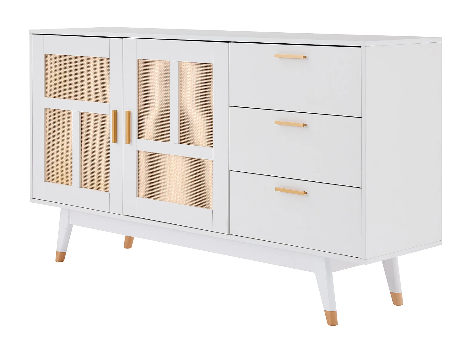 Buffet moderne avec 2 portes et 3 tiroirs - 160 x 40 x 87 cm - Panneaux de particules - pour salle à manger - Blanc