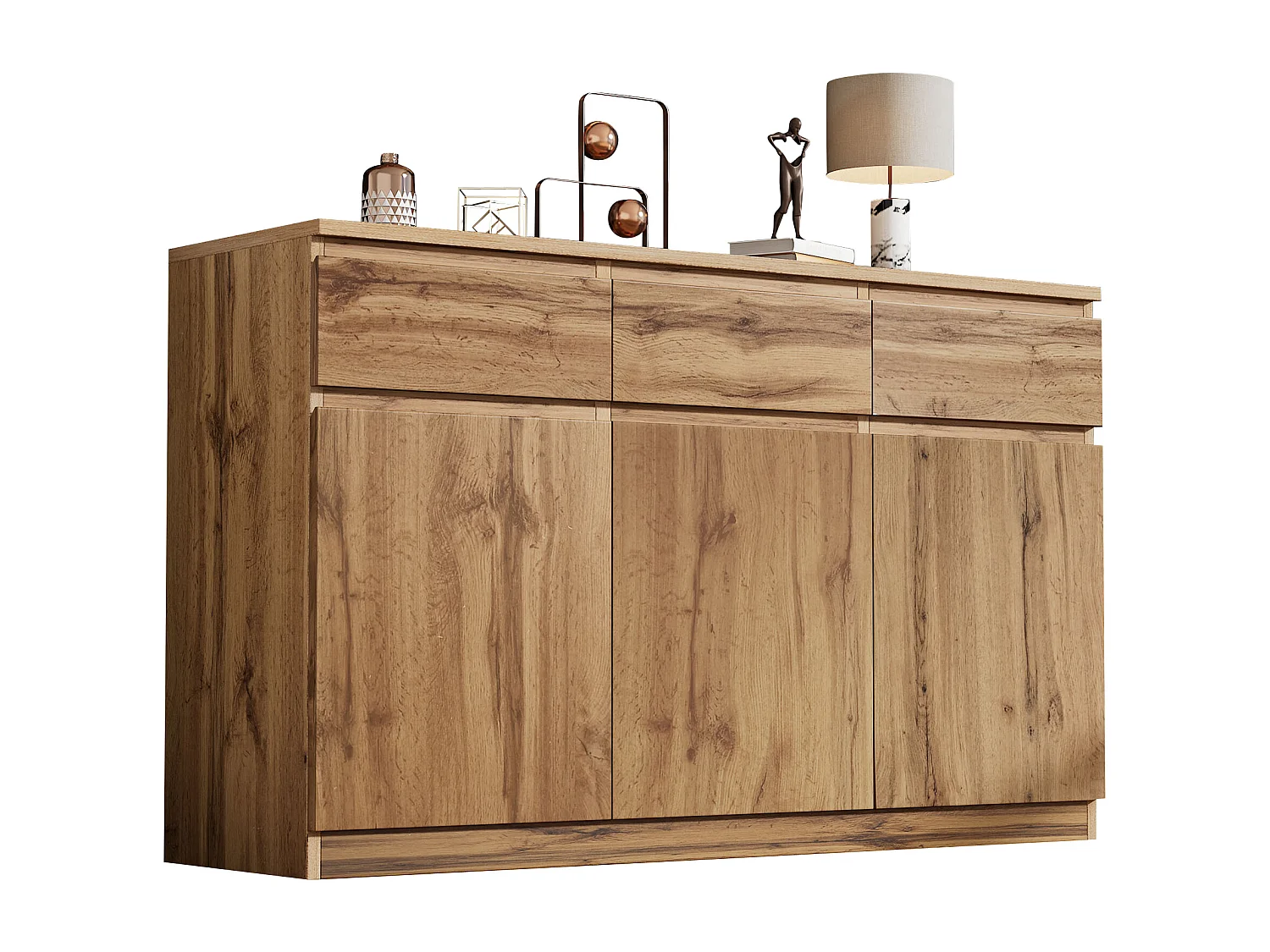 Modernes Sideboard mit 3 Schubladen und 3 Türen - 135 x 40 x 81 cm - Spanplatte - für Esszimmer - Holzfarbe