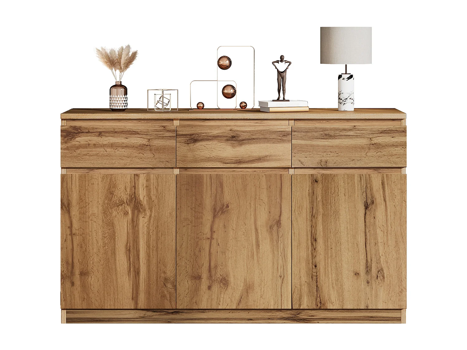 Modernes Sideboard mit 3 Schubladen und 3 Türen - 135 x 40 x 81 cm - Spanplatte - für Esszimmer - Holzfarbe