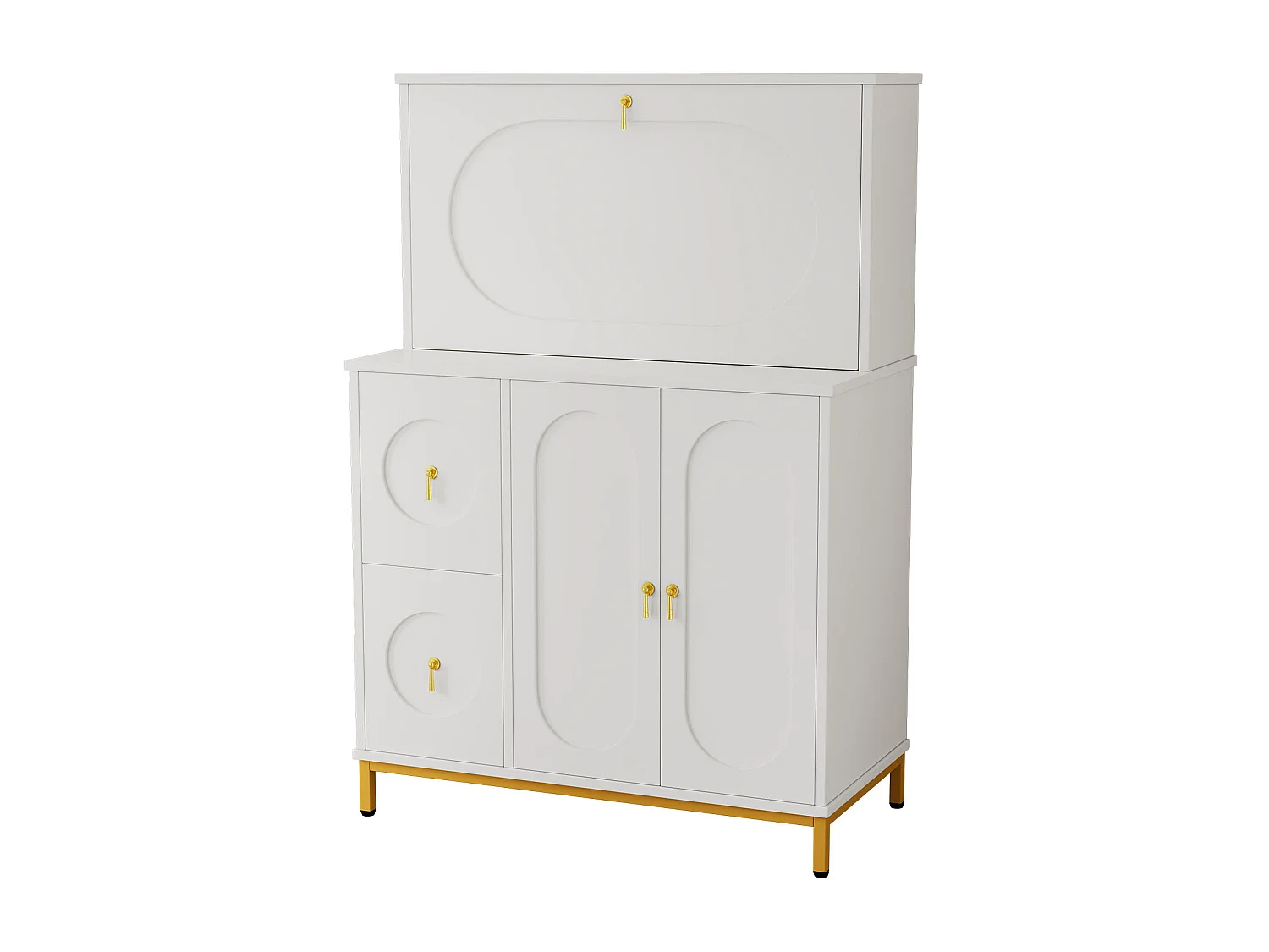 Buffet avec 3 portes et 2 tiroirs, Bureau - 100 x 51 x 150 cm - Bois MDF - Blanc