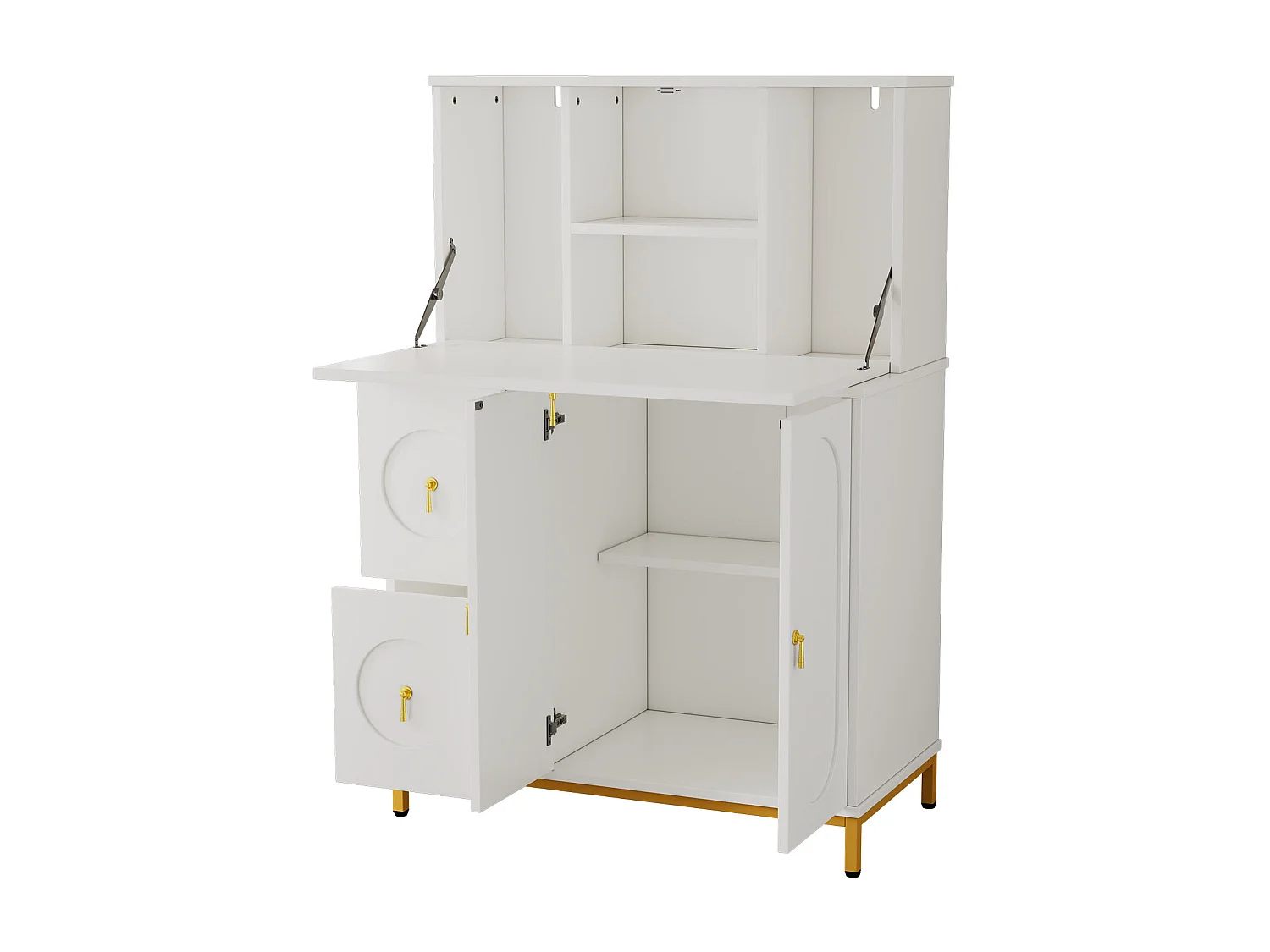 Buffet avec 3 portes et 2 tiroirs, Bureau - 100 x 51 x 150 cm - Bois MDF - Blanc