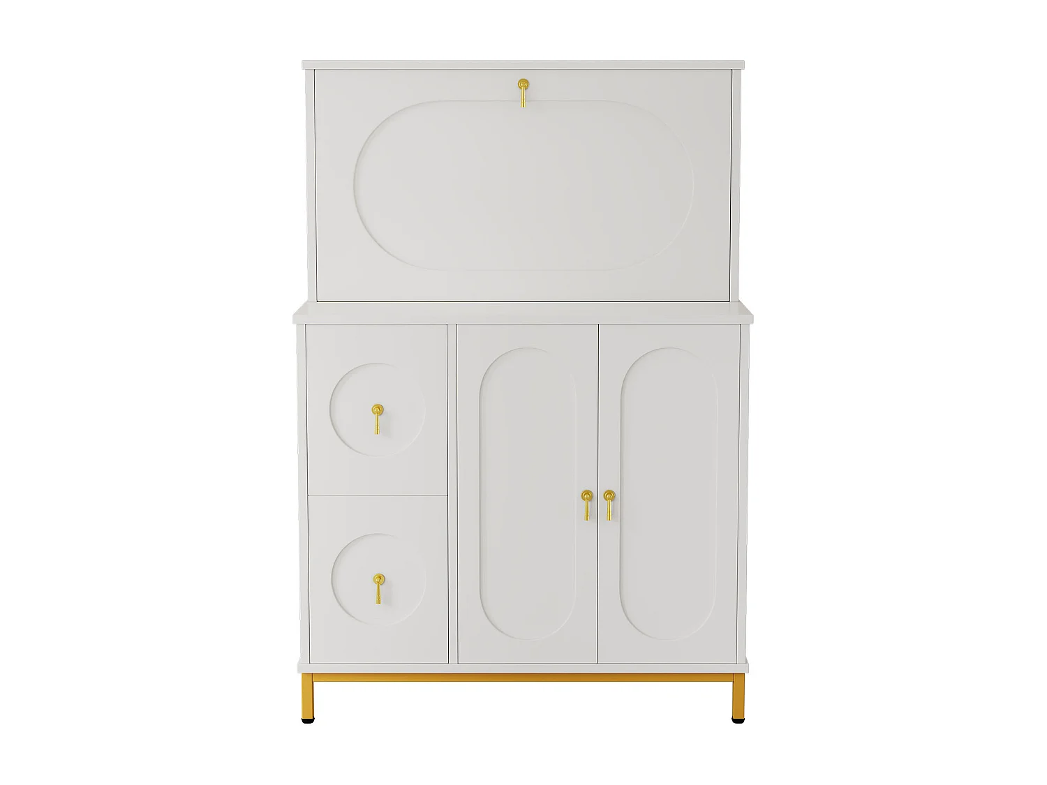 Buffet avec 3 portes et 2 tiroirs, Bureau - 100 x 51 x 150 cm - Bois MDF - Blanc