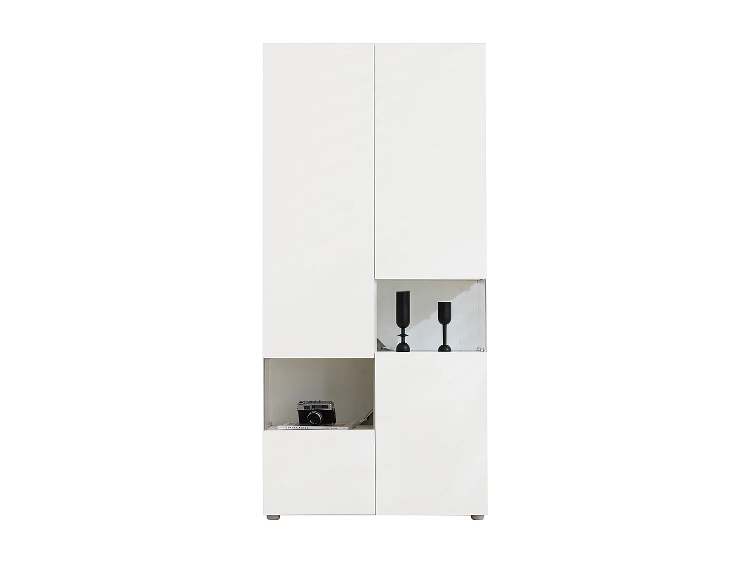 Vitrine avec 4 portes et 2 compartiments - 80 x 38 x 170 cm - LEDs - Panneau de particules - Coloris blanc