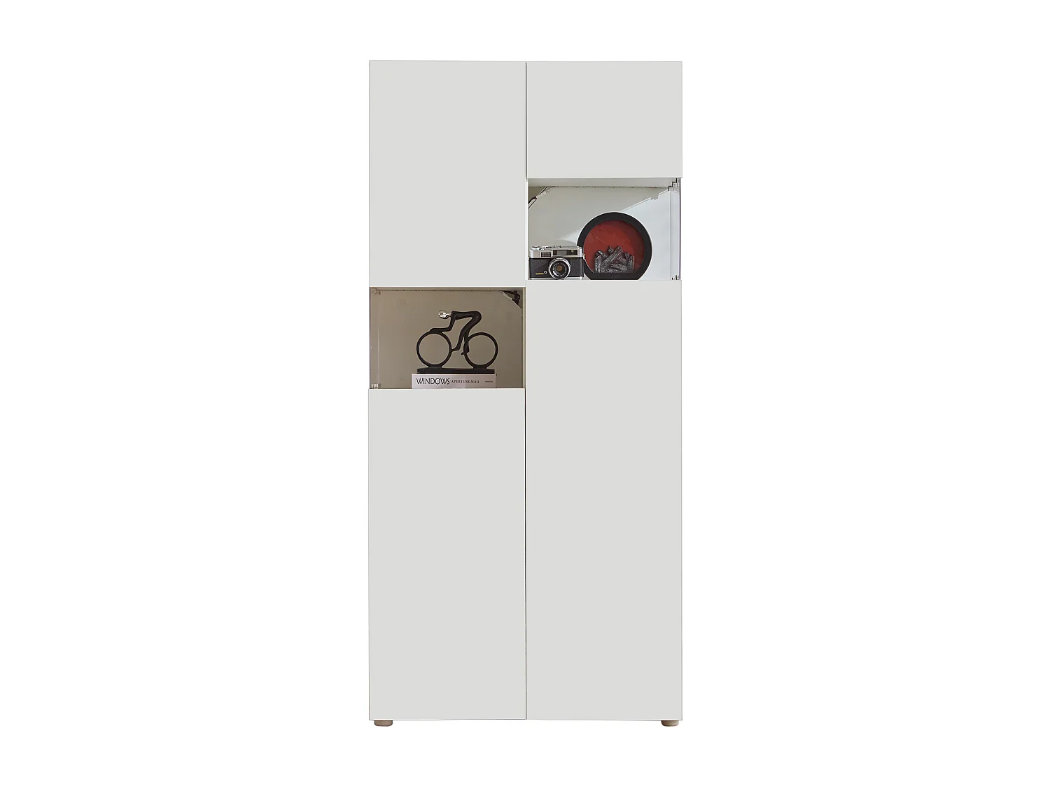 Vitrine avec 4 portes et 2 compartiments - 80 x 38 x 170 cm - LEDs - Panneau de particules - Coloris blanc