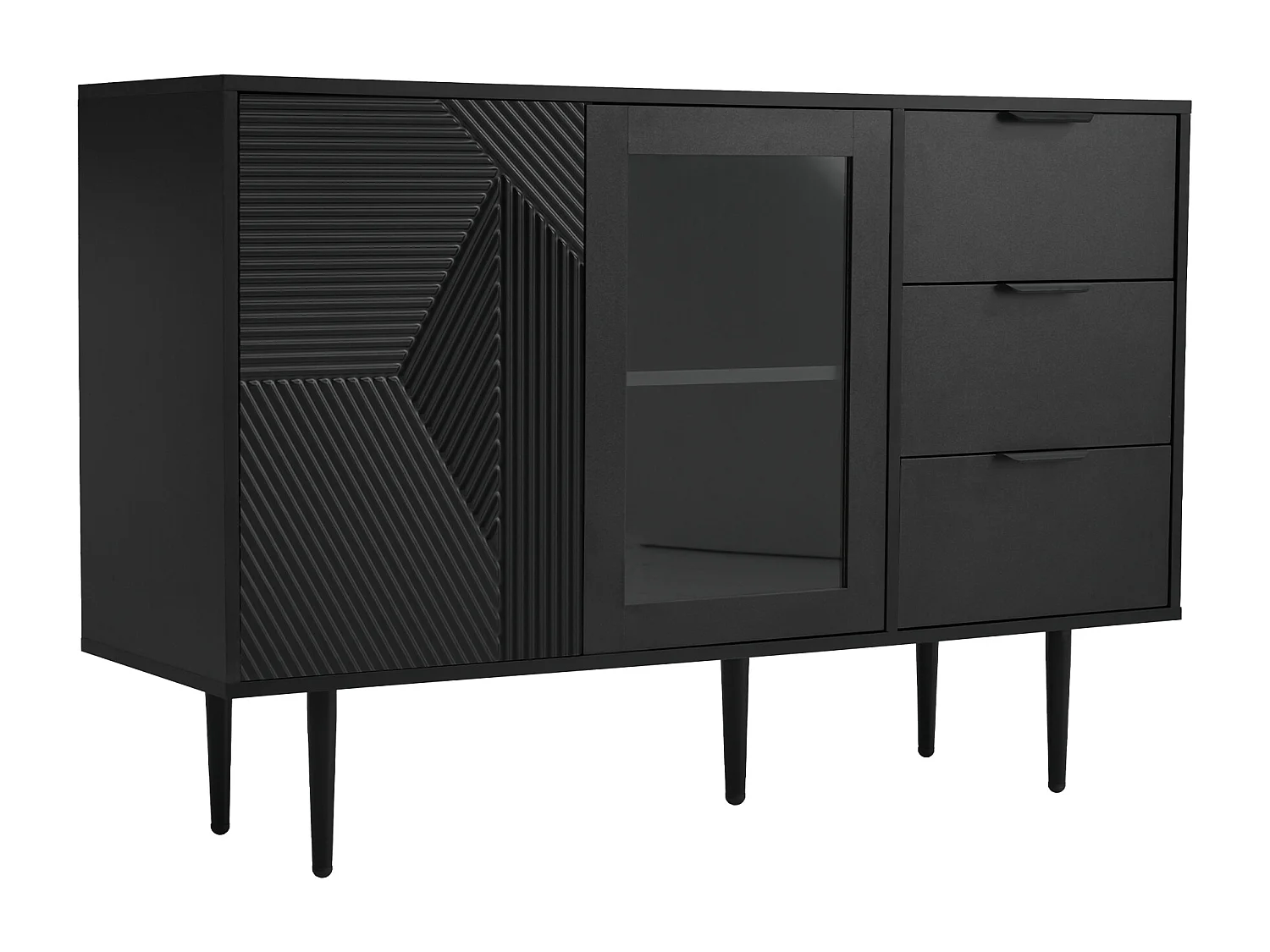 Cómoda con 3 cajones y 2 puertas - 120 x 38 x 79,5 cm - Tablero de partículas y patas de metal - Negro