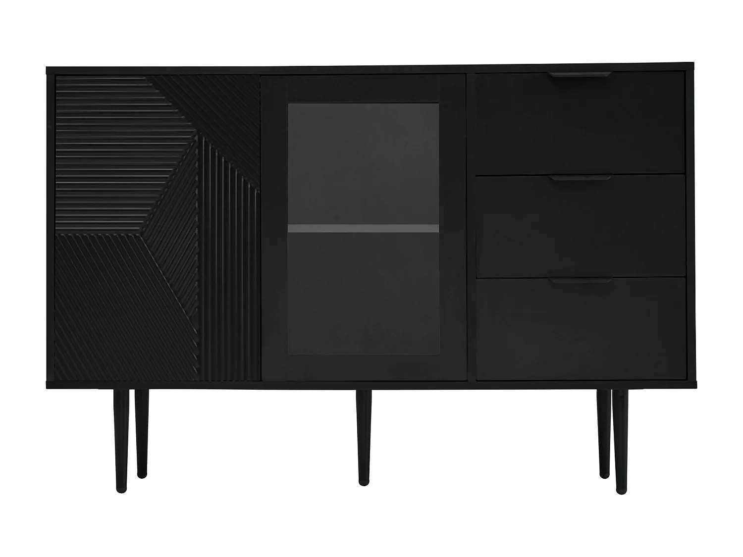 Cómoda con 3 cajones y 2 puertas - 120 x 38 x 79,5 cm - Tablero de partículas y patas de metal - Negro