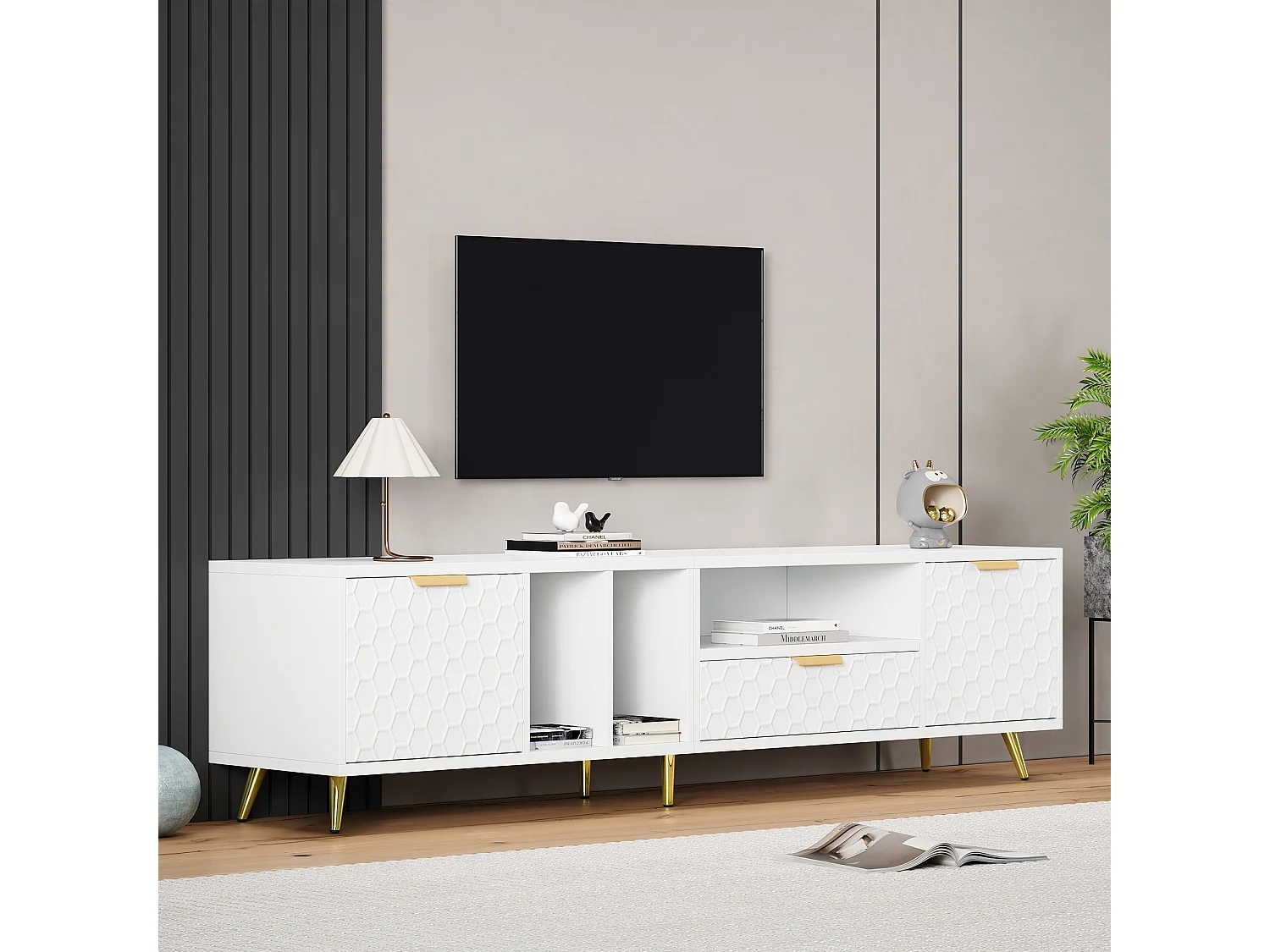 Mobile TV con 2 ante e 1 cassetto - 180 x 40 x 41 cm - Pannello truciolare - per soggiorno - Bianco