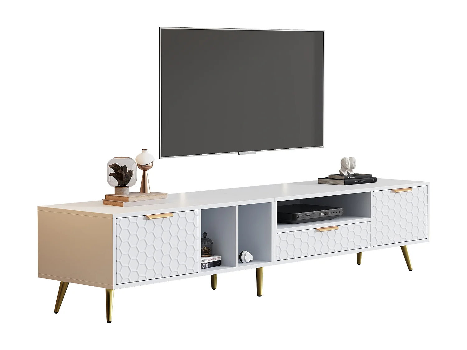 Mobile TV con 2 ante e 1 cassetto - 180 x 40 x 41 cm - Pannello truciolare - per soggiorno - Bianco