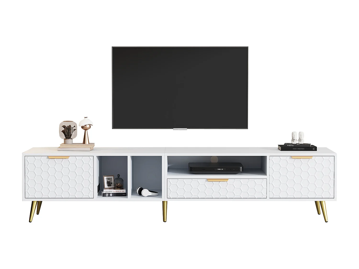 Mobile TV con 2 ante e 1 cassetto - 180 x 40 x 41 cm - Pannello truciolare - per soggiorno - Bianco