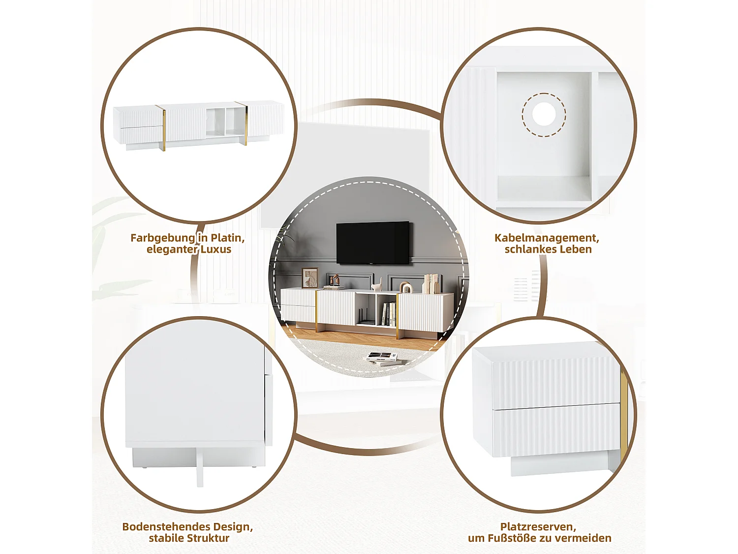 TV-meubel met 2 deuren en 2 lades - 190 x 35 x 45,5 cm - Spaanplaat - voor woonkamer - Wit en hout