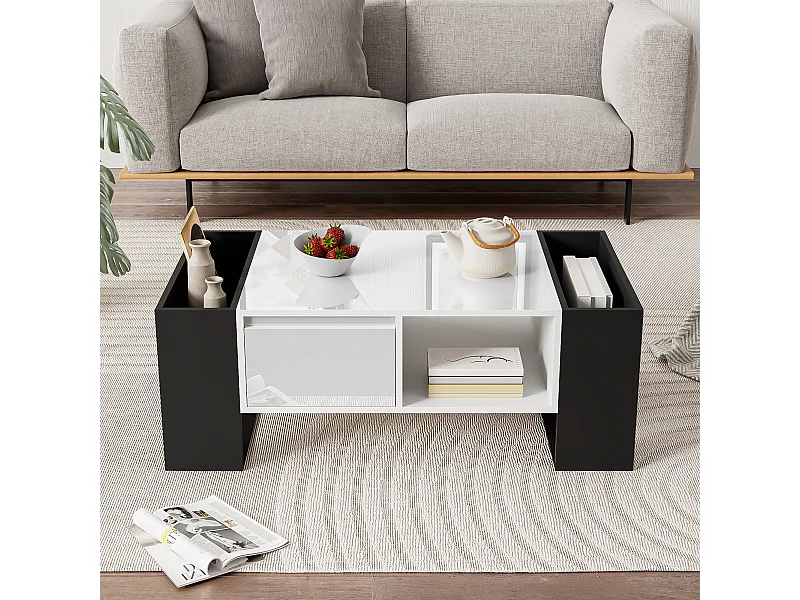 Salontafel met 4 vakken - 105 x 60 x 40,5 cm - MDF, Spaanplaat - Zwart en wit