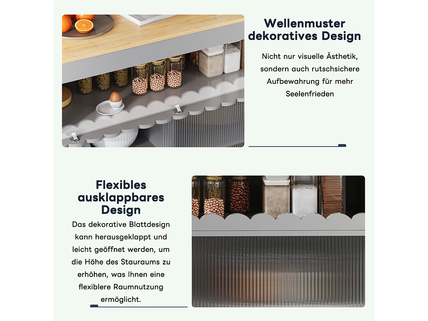 Mobilna wyspa kuchenna z 2 drzwiami przesuwnymi - rozkładany blat - 122x46/69x91 cm - drewno MDF - Szary + naturalny