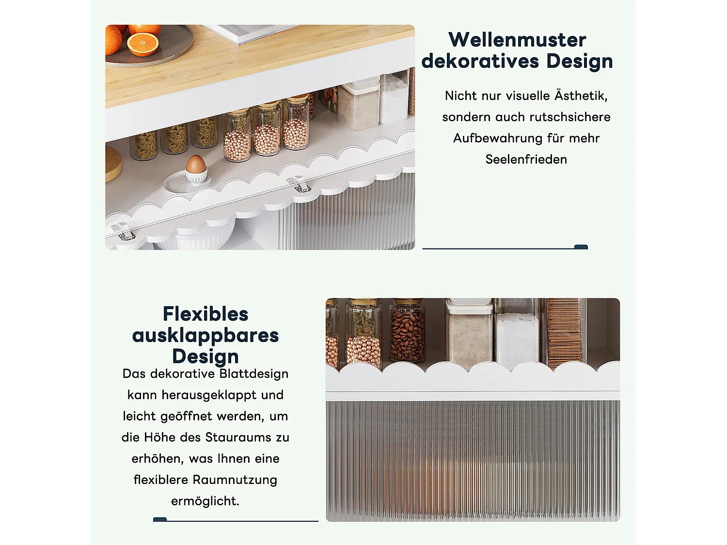 Mobil køkkenø med 2 skydelåger - udtrækkelig top - 122x46/69x91 cm - MDF træ - Hvid + natur