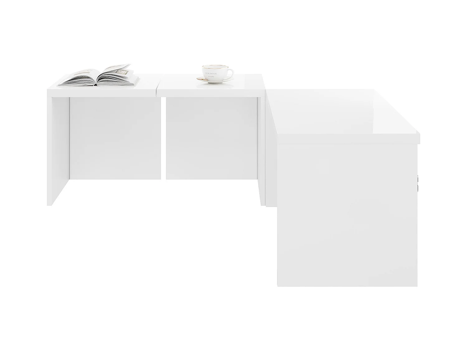 Table basse convertible - 81 x 81 x 40 cm - Panneau de particules - Plateau de table brillant - Blanc
