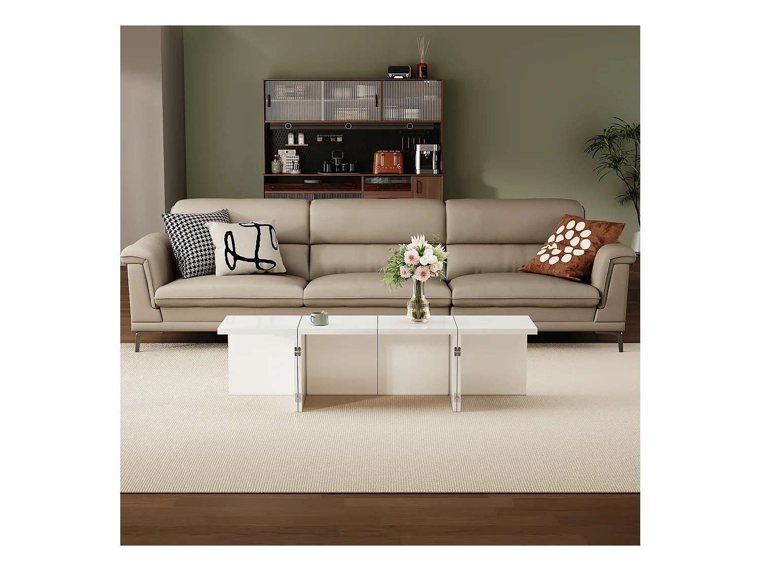 Table basse convertible - 81 x 81 x 40 cm - Panneau de particules - Plateau de table brillant - Blanc