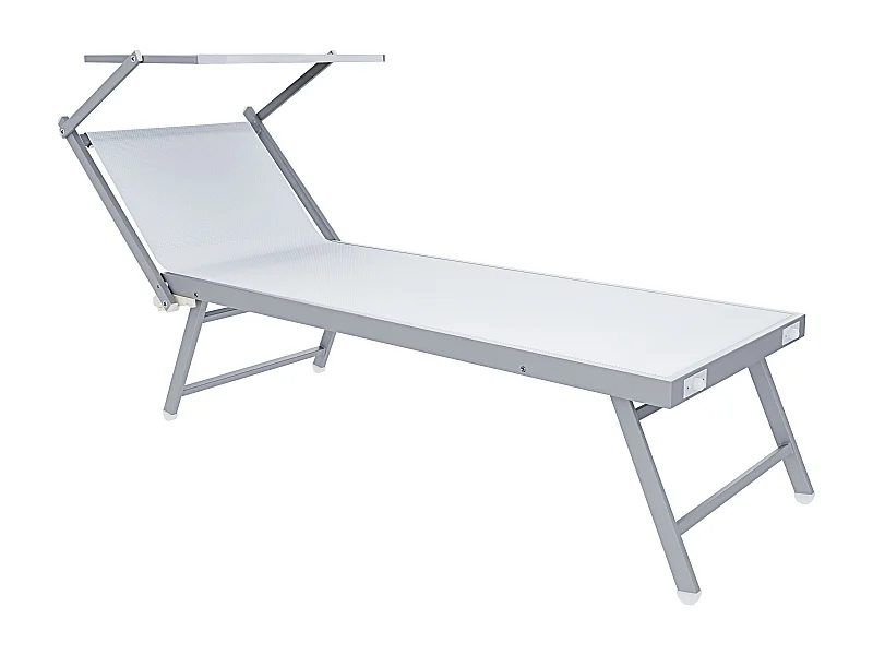 Lettino Prendisole Pieghevole Professionale in Alluminio e Tessuto Textilene Tettuccio Orientabile Parasole Sdraio Mare Spiaggia 182x60x38 cm Bianco