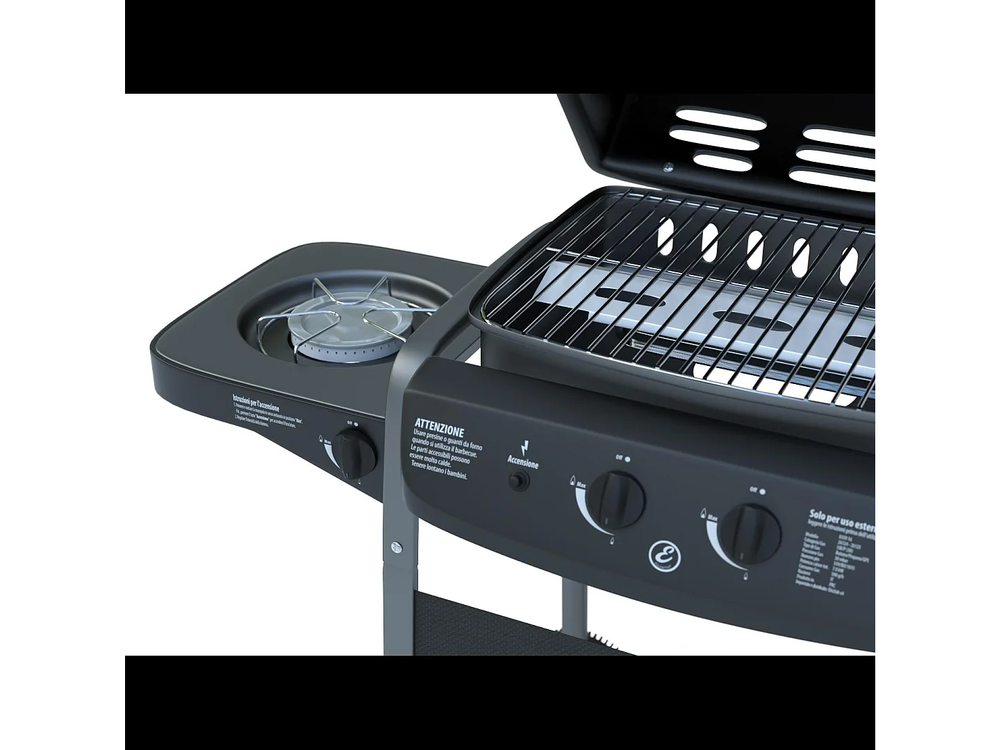 Barbecue A Gas Con Fuoco Bruciatore Laterale BBQ Coperchio Termometro Griglia Grill Ruote Compatto In Acciaio Giardino Esterno 112x52.5x96.5 Cm Nero