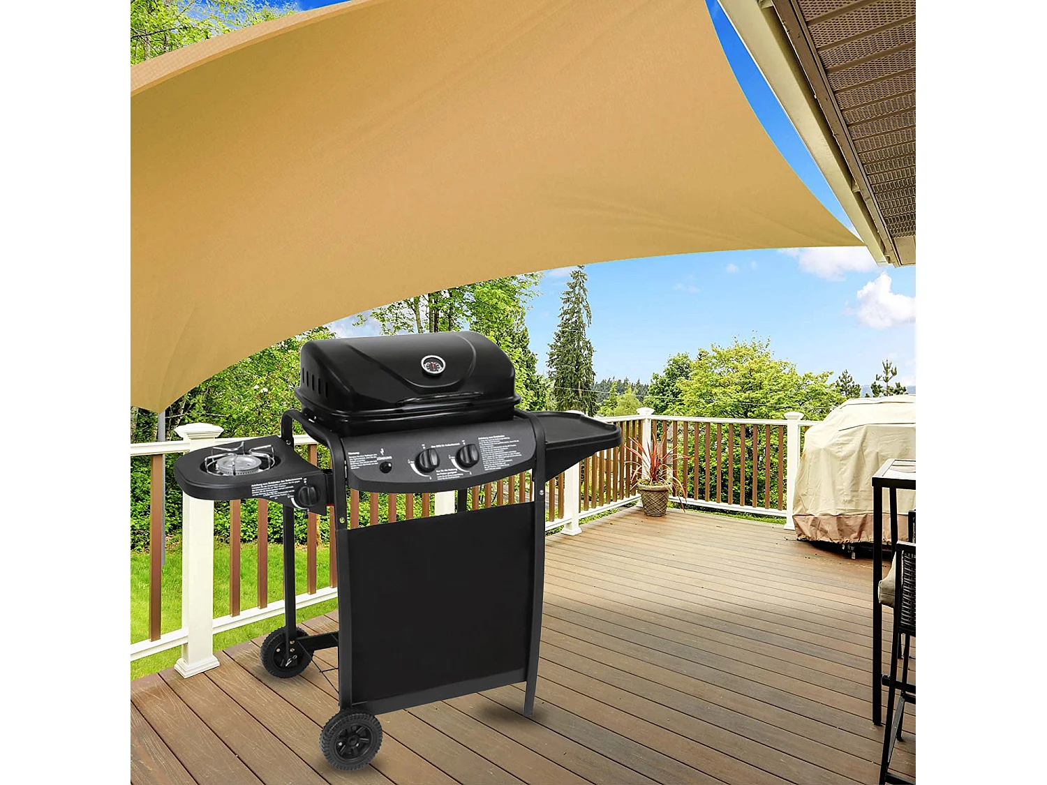 Barbecue A Gas Con Fuoco Bruciatore Laterale BBQ Coperchio Termometro Griglia Grill Ruote Compatto In Acciaio Giardino Esterno 112x52.5x96.5 Cm Nero