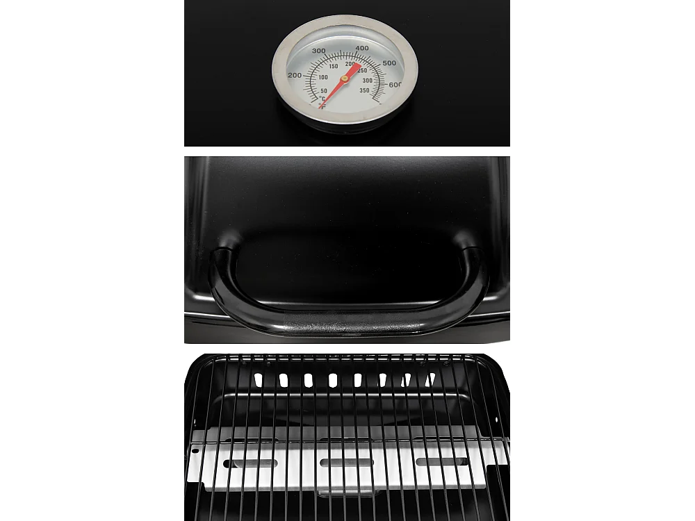 Barbecue A Gas Con Fuoco Bruciatore Laterale BBQ Coperchio Termometro Griglia Grill Ruote Compatto In Acciaio Giardino Esterno 112x52.5x96.5 Cm Nero