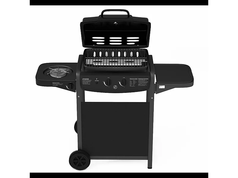 Barbecue A Gas Con Fuoco Bruciatore Laterale BBQ Coperchio Termometro Griglia Grill Ruote Compatto In Acciaio Giardino Esterno 112x52.5x96.5 Cm Nero