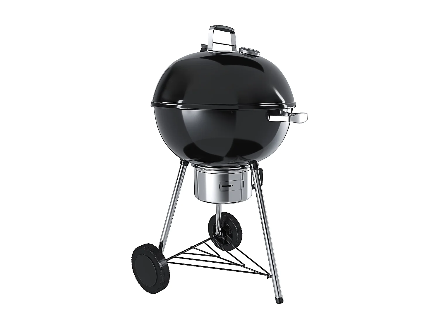 Barbecue 57 Cm Rotondo A Carbonella Carbone BBQ Portatile Compatto Grill Griglia Da Giardino Picnic Balcone Terrazzo Con Coperchio Ruote E Termometro Integrato Nero