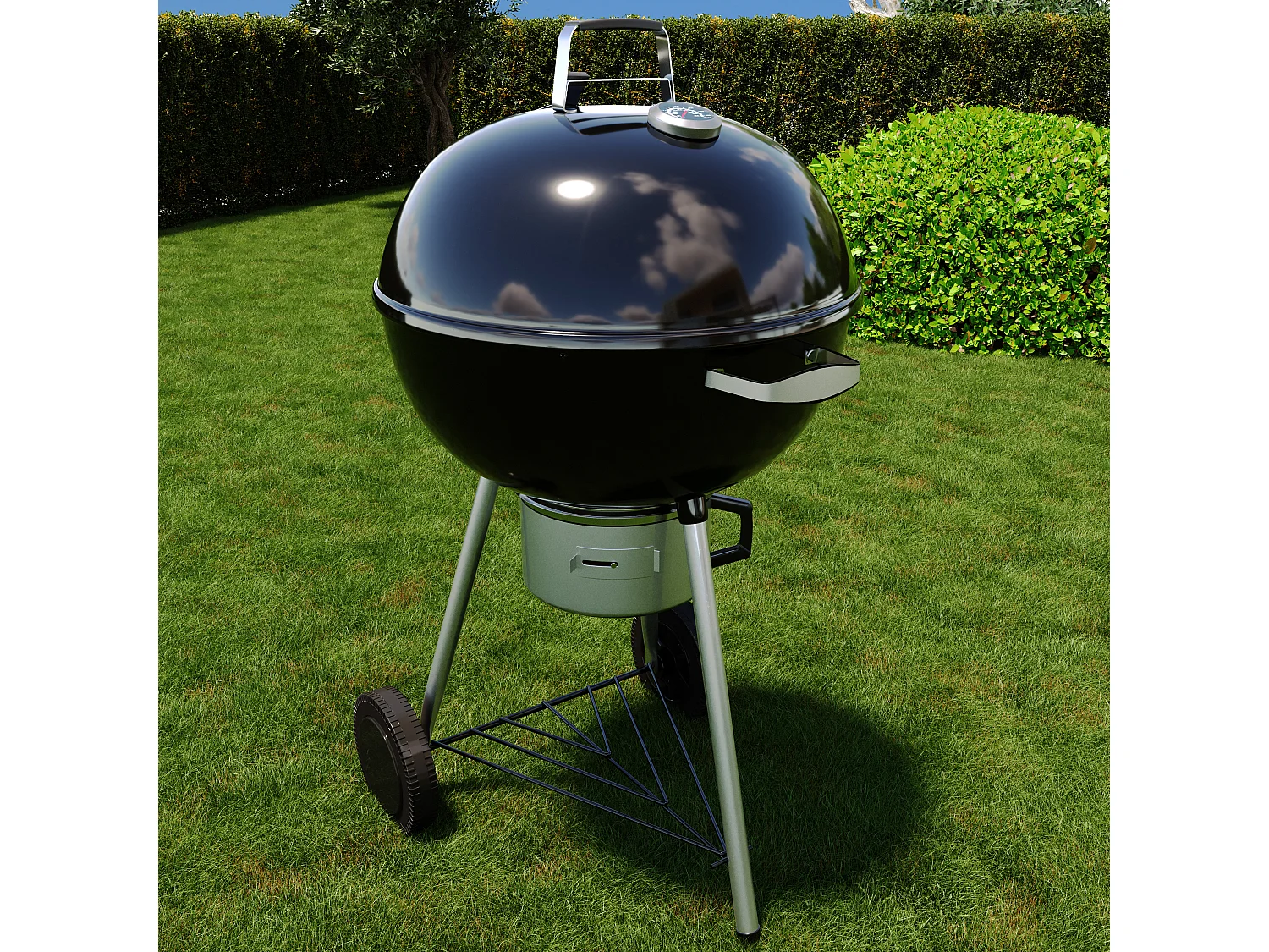 Barbecue 57 Cm Rotondo A Carbonella Carbone BBQ Portatile Compatto Grill Griglia Da Giardino Picnic Balcone Terrazzo Con Coperchio Ruote E Termometro Integrato Nero