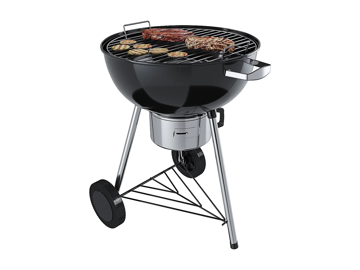 Barbecue 57 Cm Rotondo A Carbonella Carbone BBQ Portatile Compatto Grill Griglia Da Giardino Picnic Balcone Terrazzo Con Coperchio Ruote E Termometro Integrato Nero