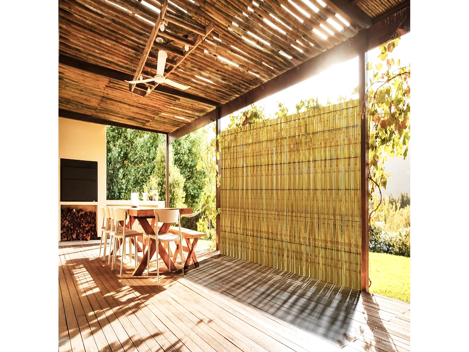 Arella In Canna Cannette In Bamboo Pelato Bambù Naturale Da 5 mm Arelle Canniccio Decorativo Recinzione Stuoia Ombreggiante Frangivista 1.2 x 3 M