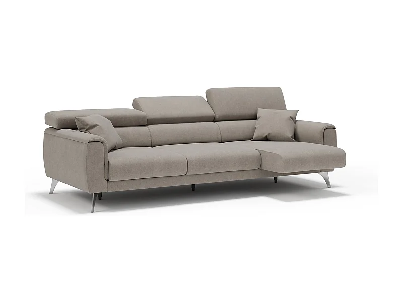 Caravaggio Sofa mit 3 unabhängigen ausziehbaren Sitzen und verstellbaren Kopfstützen aus wasserfestem Stoff T02 244 cm Beige