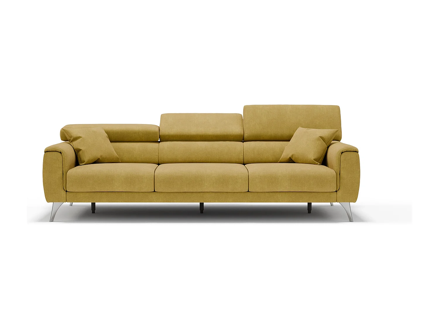 Caravaggio Sofa mit 3 unabhängigen ausziehbaren Sitzen und verstellbaren Kopfstützen aus wasserfestem Stoff T02 244 cm Gelb