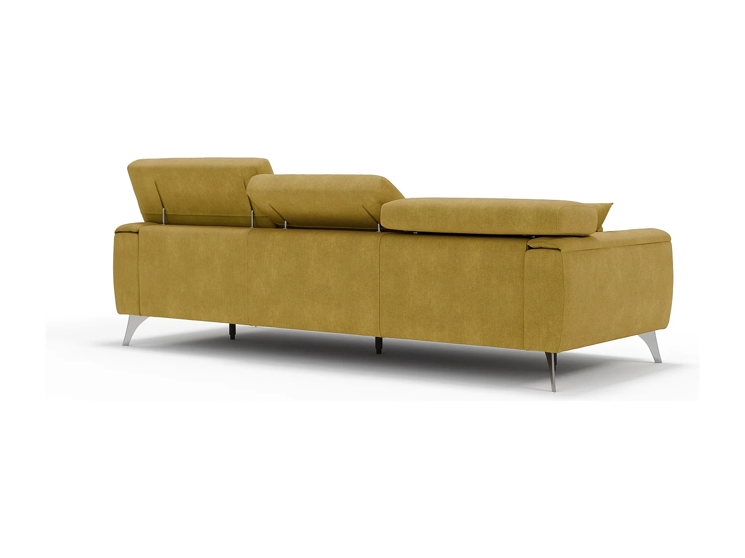 Caravaggio Sofa mit 3 unabhängigen ausziehbaren Sitzen und verstellbaren Kopfstützen aus wasserfestem Stoff T02 244 cm Gelb