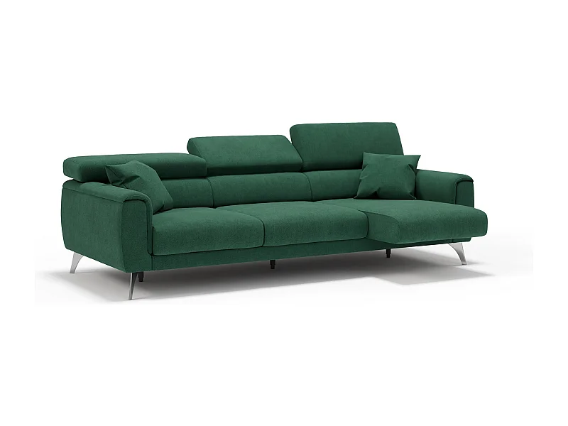 Caravaggio Sofa mit 3 unabhängigen ausziehbaren Sitzen und verstellbaren Kopfstützen aus wasserfestem Stoff T02 244 cm Grun